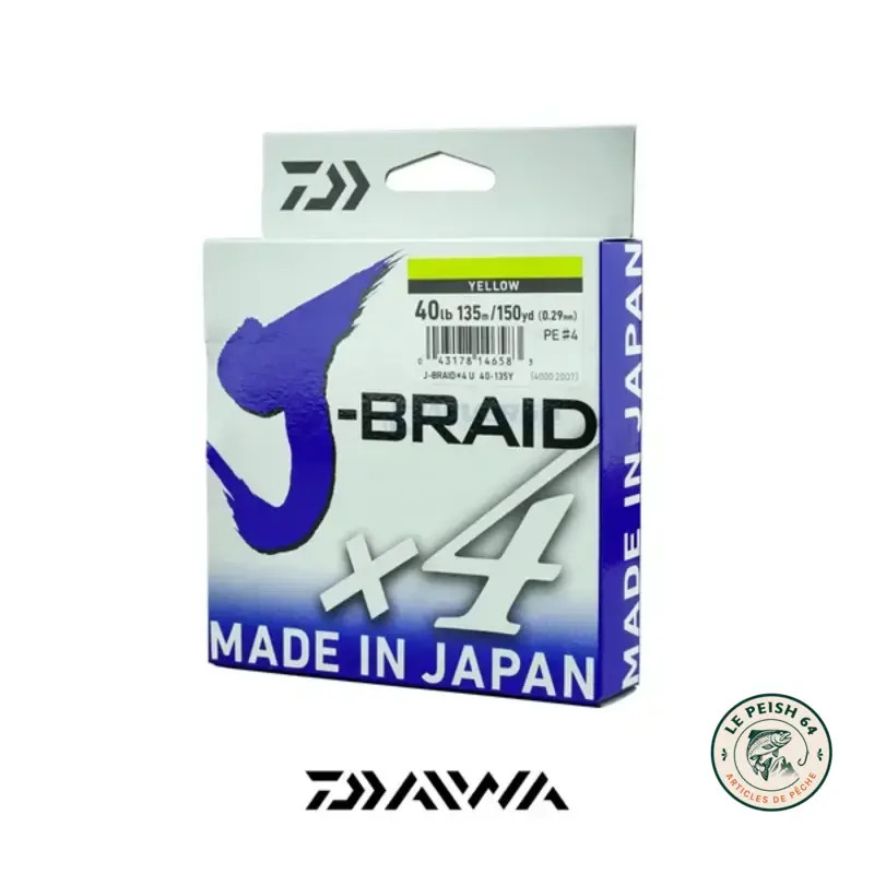 Daiwa J-Braid X4 135 m jaune | Le Peish 64