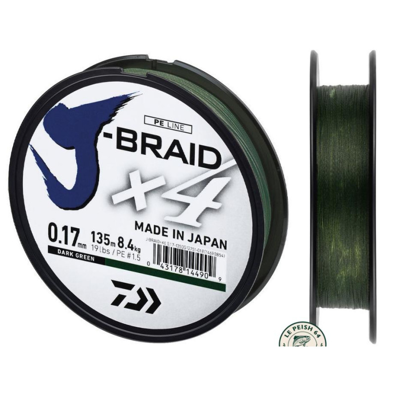 Daiwa J-Braid 4 Tresse 0,10mm 135m | Le Peish 64